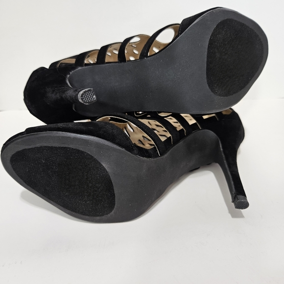 LILIANA Black Velvet Caged/Lasercut Stiletto Bootie Sz 10 - Picture 5 of 7